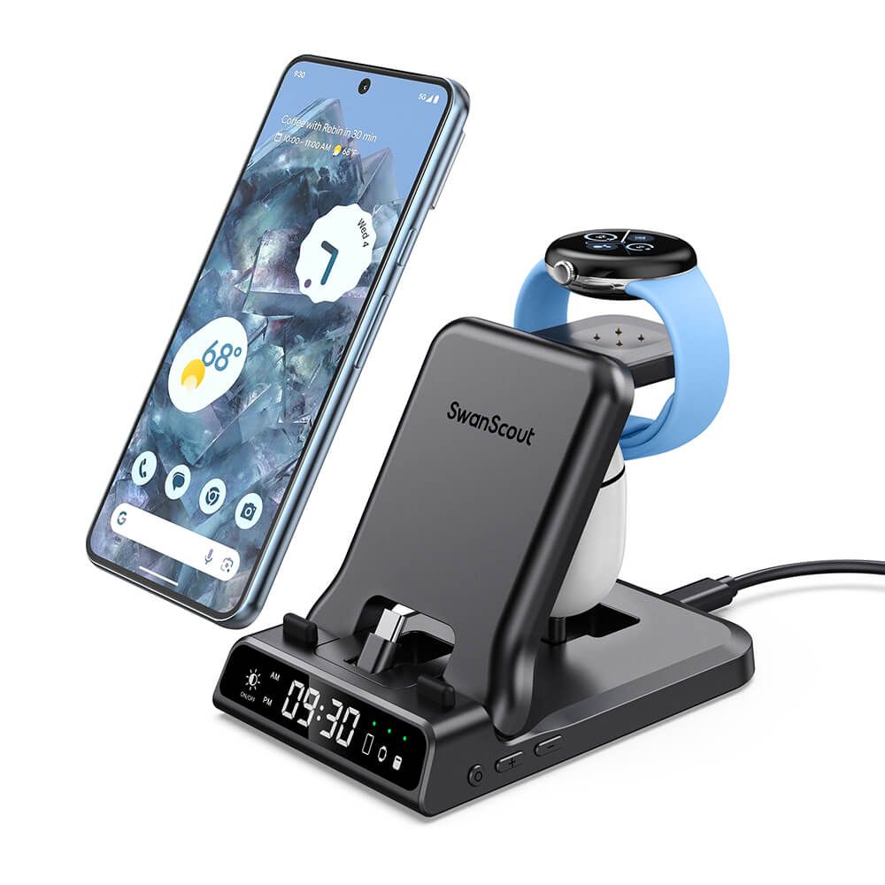 SwanScout 701G2 - Wired Fast Charger for Pixel Watch 2/3 with Clock