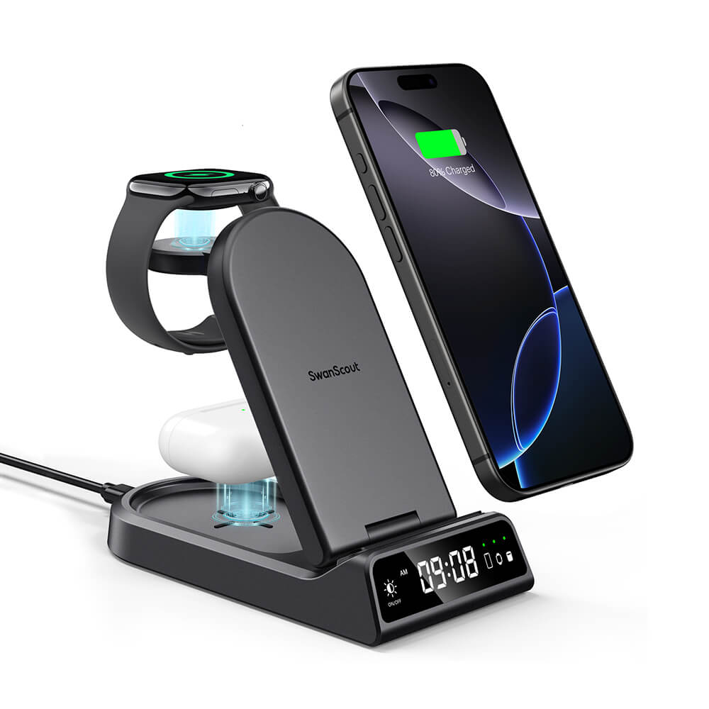 SwanScout 702A - Wireless Charging Station for Apple with Clock