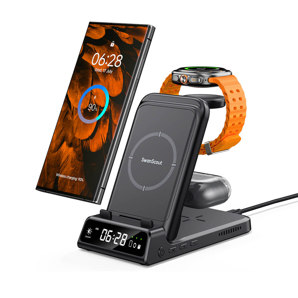 SwanScout 703S -  3 in 1 Wireless Charger for Samsung with Clock