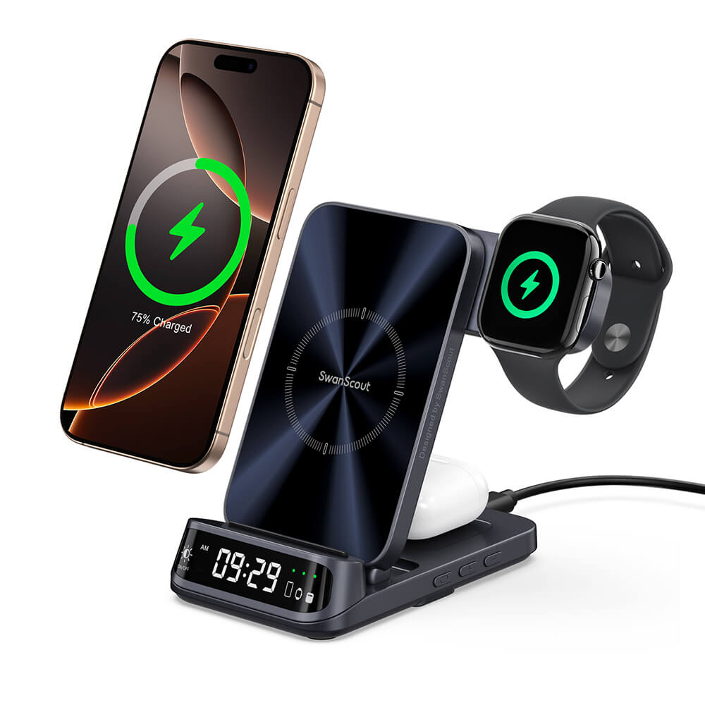 SwanScout 708A - 3 in 1 Wireless Charger for Apple with Clock